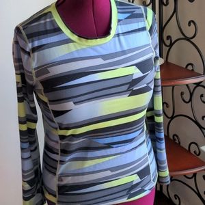 Workout Shirt - Gray, apple green, black stripes